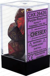 Chessex Gemini Purple - Red/Gold 7 - Die Set CHX26426 - Gametraders Modbury Heights