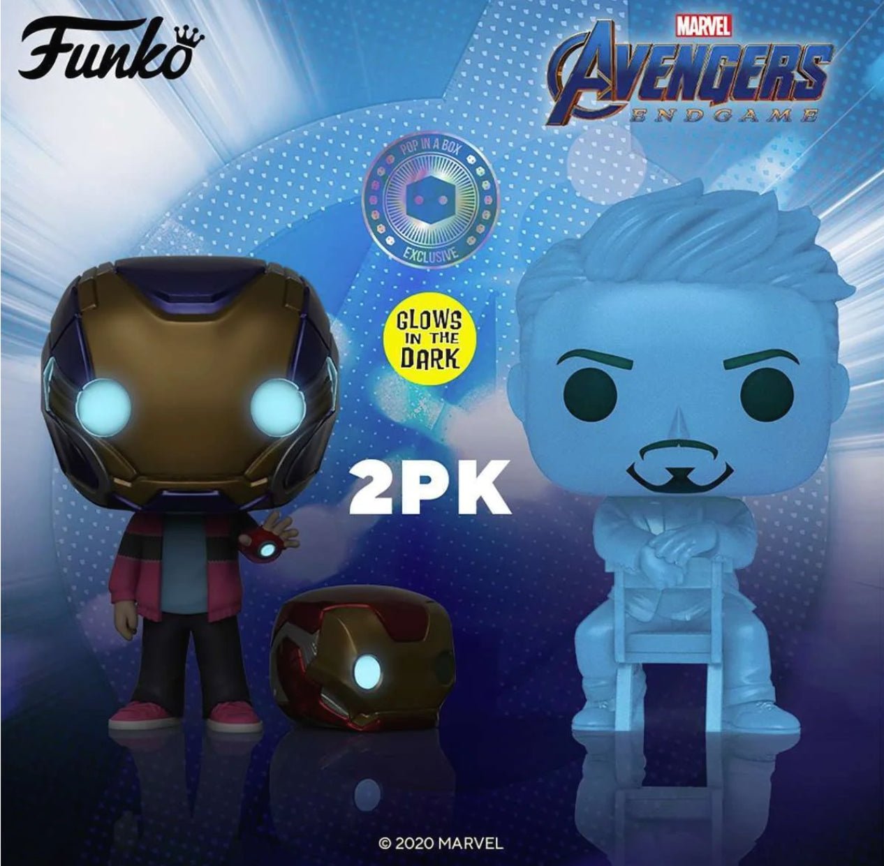 Avengers 4: Endgame - Morgan & Hologram Tony Glow with Helmet US Exclusive Pop! Vinyl 2 - Pack - Gametraders Modbury Heights