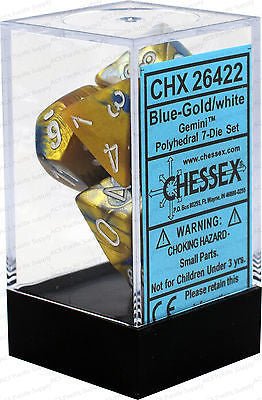 Chessex Blue Gold/White 7 - Die Set CHX26422 - Gametraders Modbury Heights