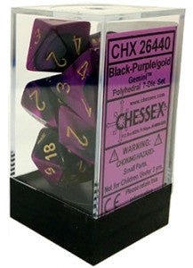Chessex Gemini Black - Purple/Gold 7 - Die Set CHX26440 - Gametraders Modbury Heights