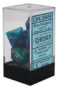Chessex Gemini Blue - Teal/Gold 7 - Die Set CHX26459 - Gametraders Modbury Heights