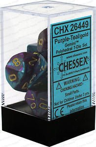 Chessex Gemini Purple - Teal/Gold 7 - Die Set CHX26449 - Gametraders Modbury Heights