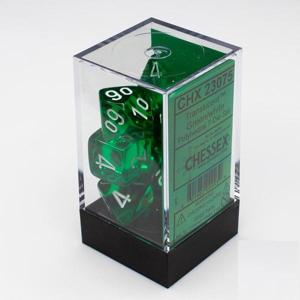 Chessex Translucent Green/White 7 - Die Set CHX23075 - Gametraders Modbury Heights