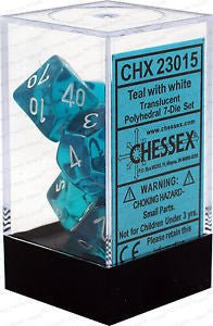 Chessex Translucent Teal/white 7 - Die Set CHX23085 - Gametraders Modbury Heights