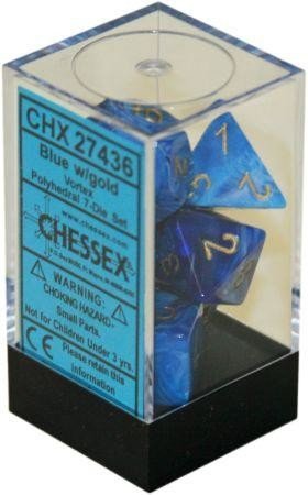 Chessex Vortex Blue/gold 7 - Die Set CHX27436 - Gametraders Modbury Heights