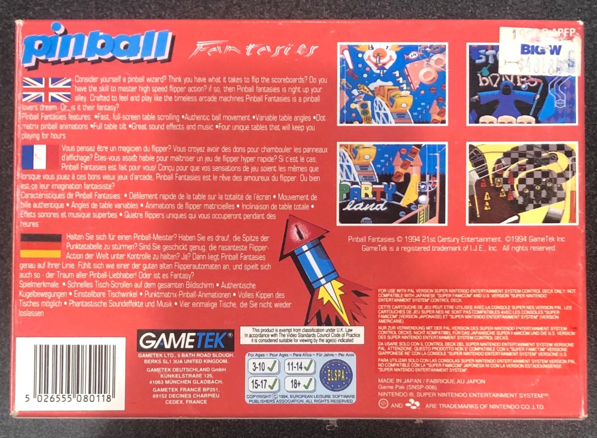 Pinball SNES Boxed - Gametraders Modbury Heights